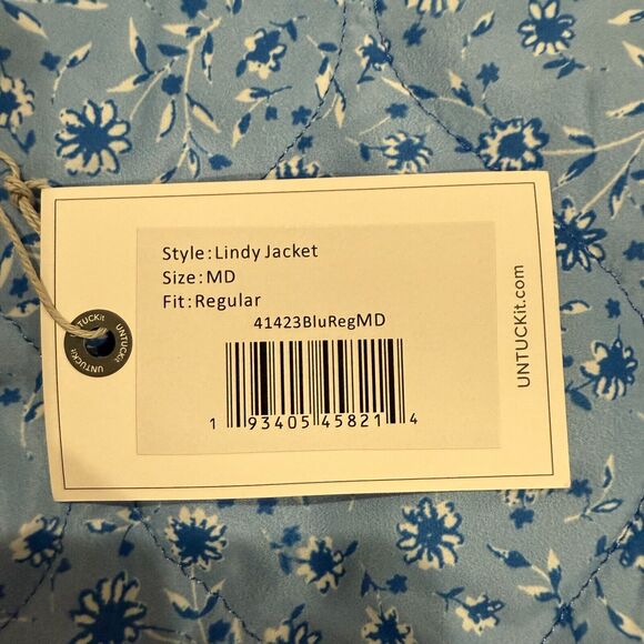 NWT UNTUCKit Lindy Quilted Jacket Blue Floral Sz M Belted Lightweight Cottagecor - Picture 5 of 15
